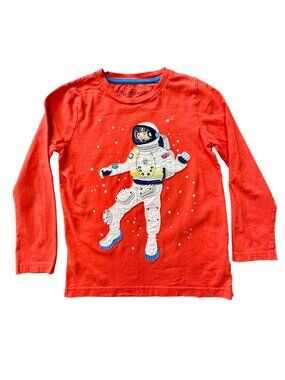 MINI BODEN Astronaut Applique T-Shirt Boys 6-7 122cm Space Cotton Tee Top Red